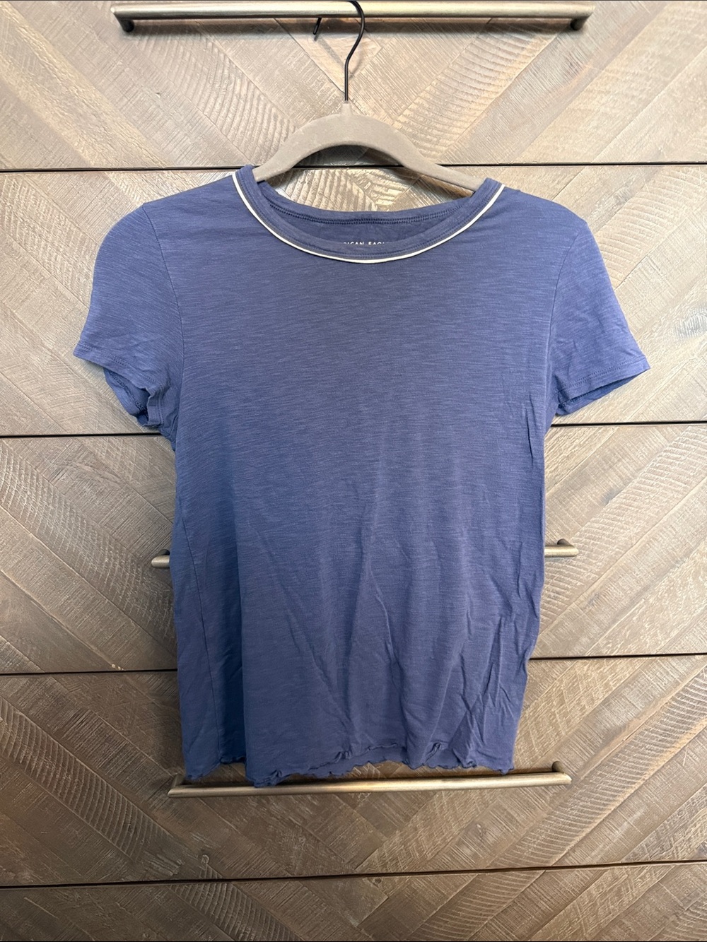 American Eagle Outfitters Blue Short-Sleeve Tee with White Trim